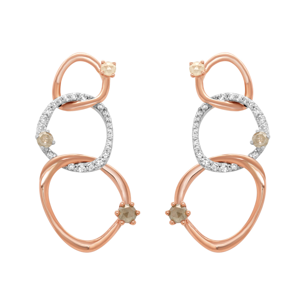 Shiva 18K Two Tone Rose and White Gold Diamond Pave Earrings