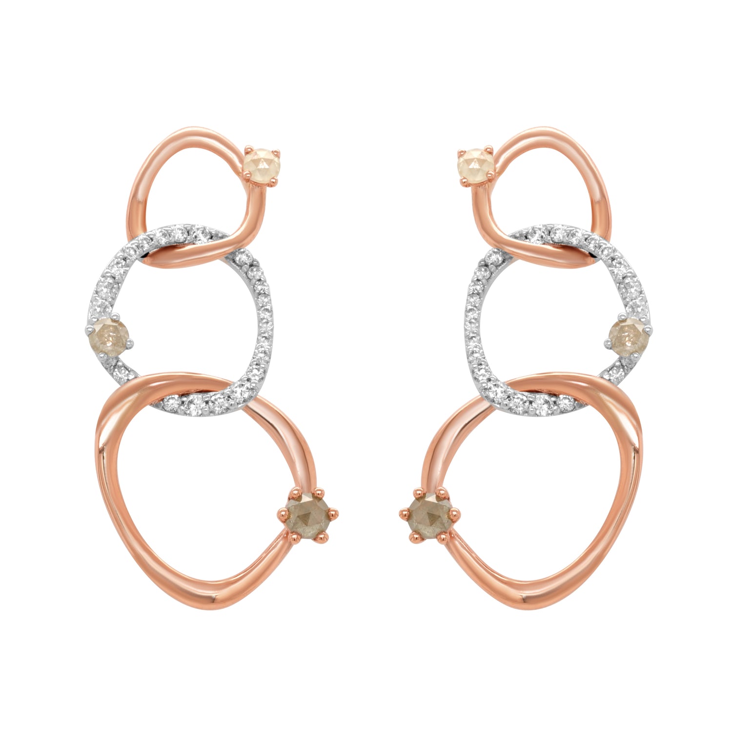 Shiva 18K Two Tone Rose and White Gold Diamond Pave Earrings