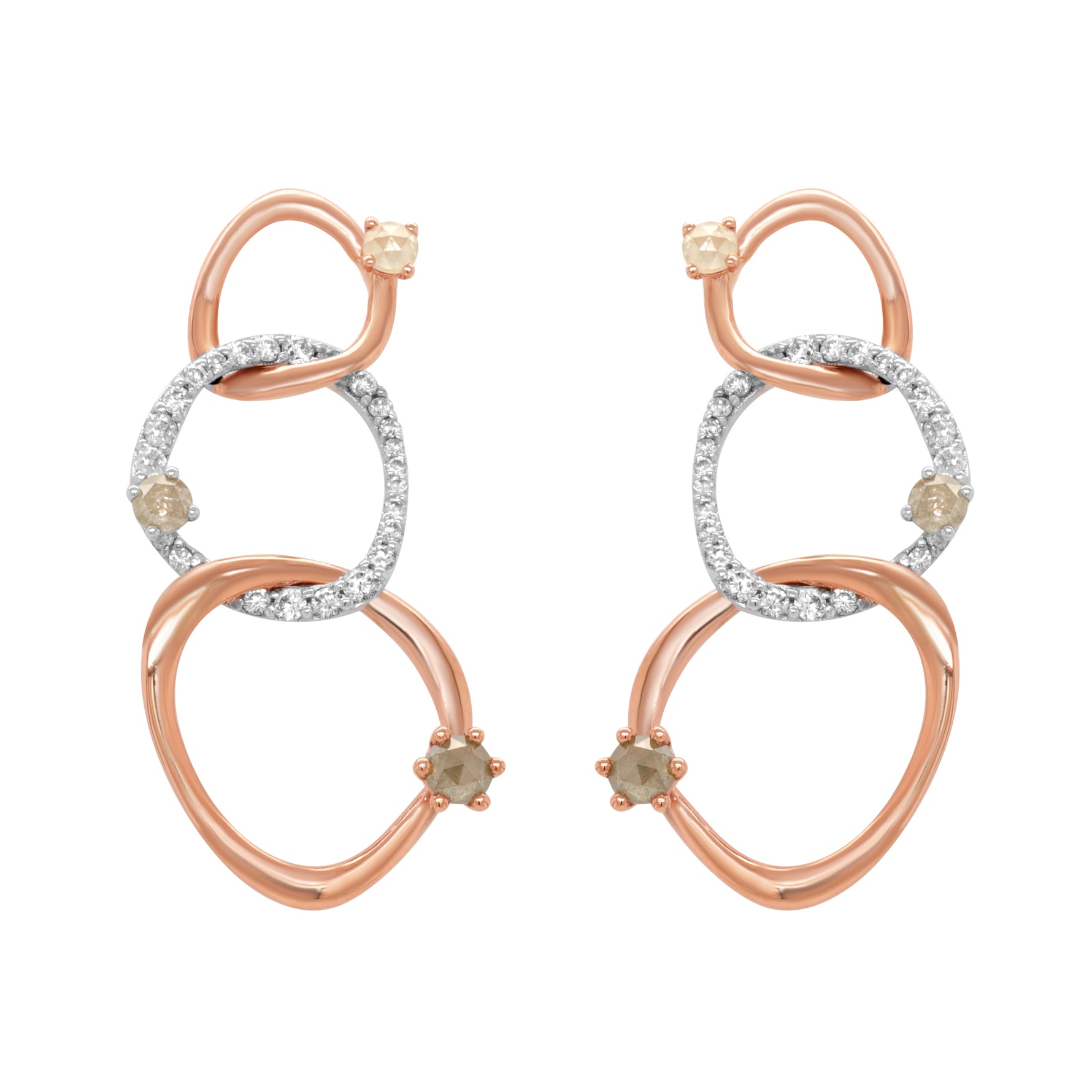 Shiva 18K Two Tone Rose and White Gold Diamond Pave Earrings