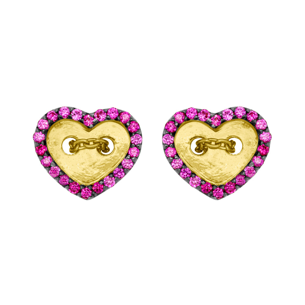 Shiva 18K Rose Gold Ruby Heart Button Stud  Earrings