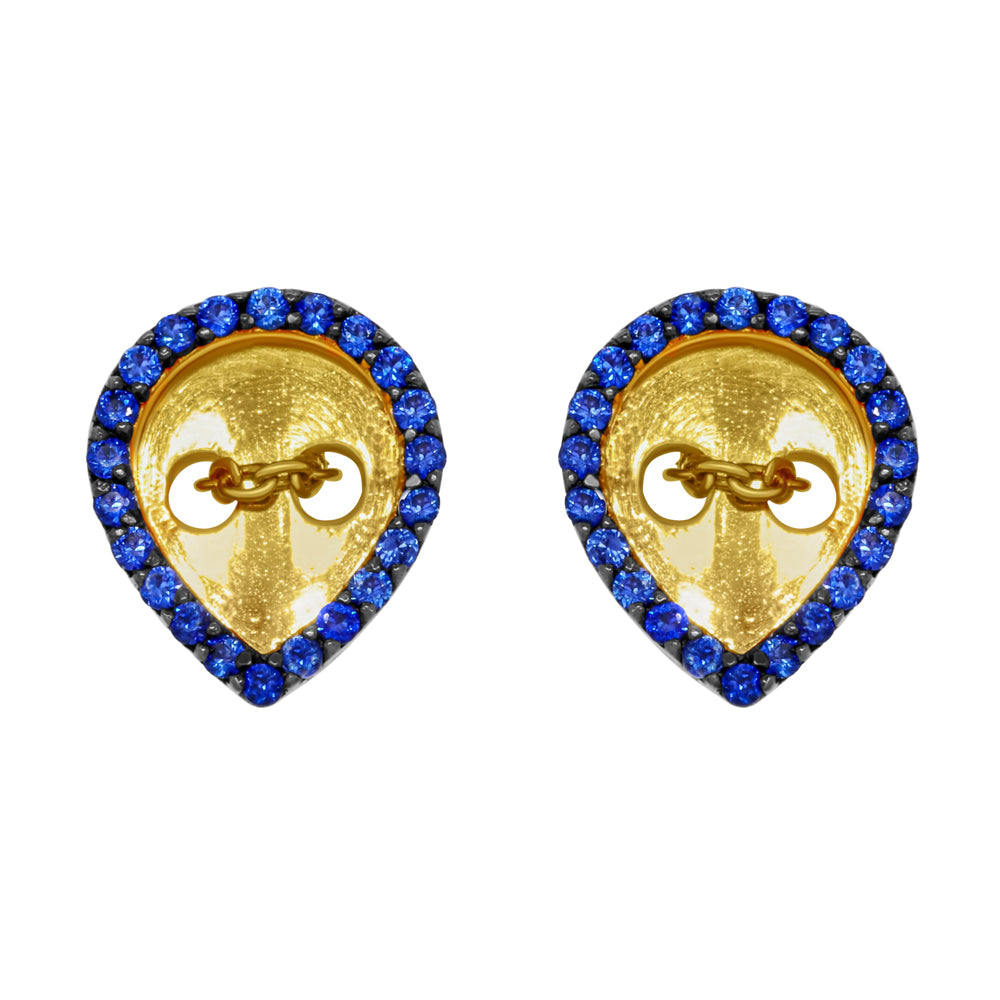 Shiva 18K Rose Gold Blue Saphire Teardrop Button Stud Earrings