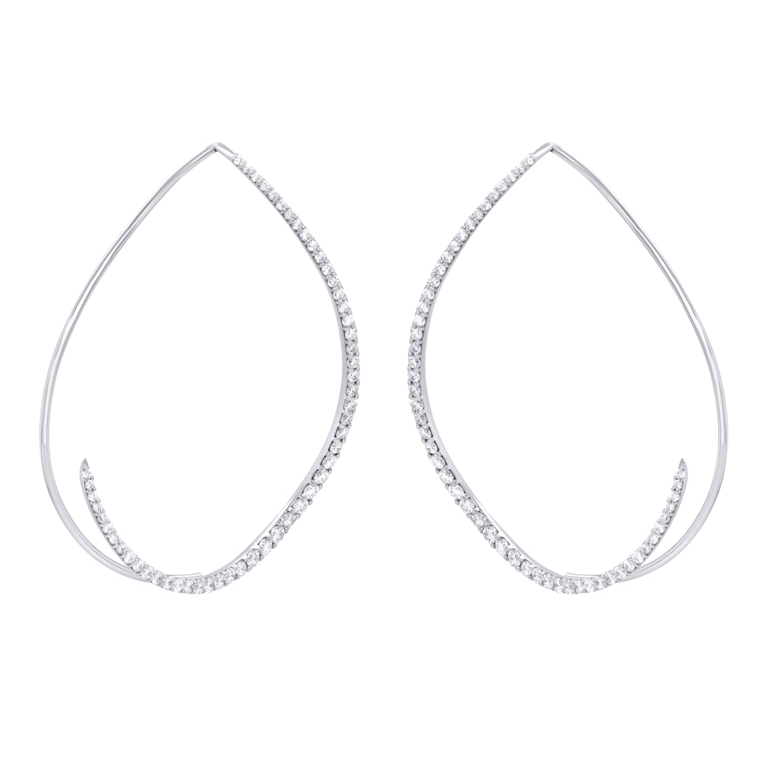 Shiva 18K White Gold Open Teardrop Diamond Hoop Earrings