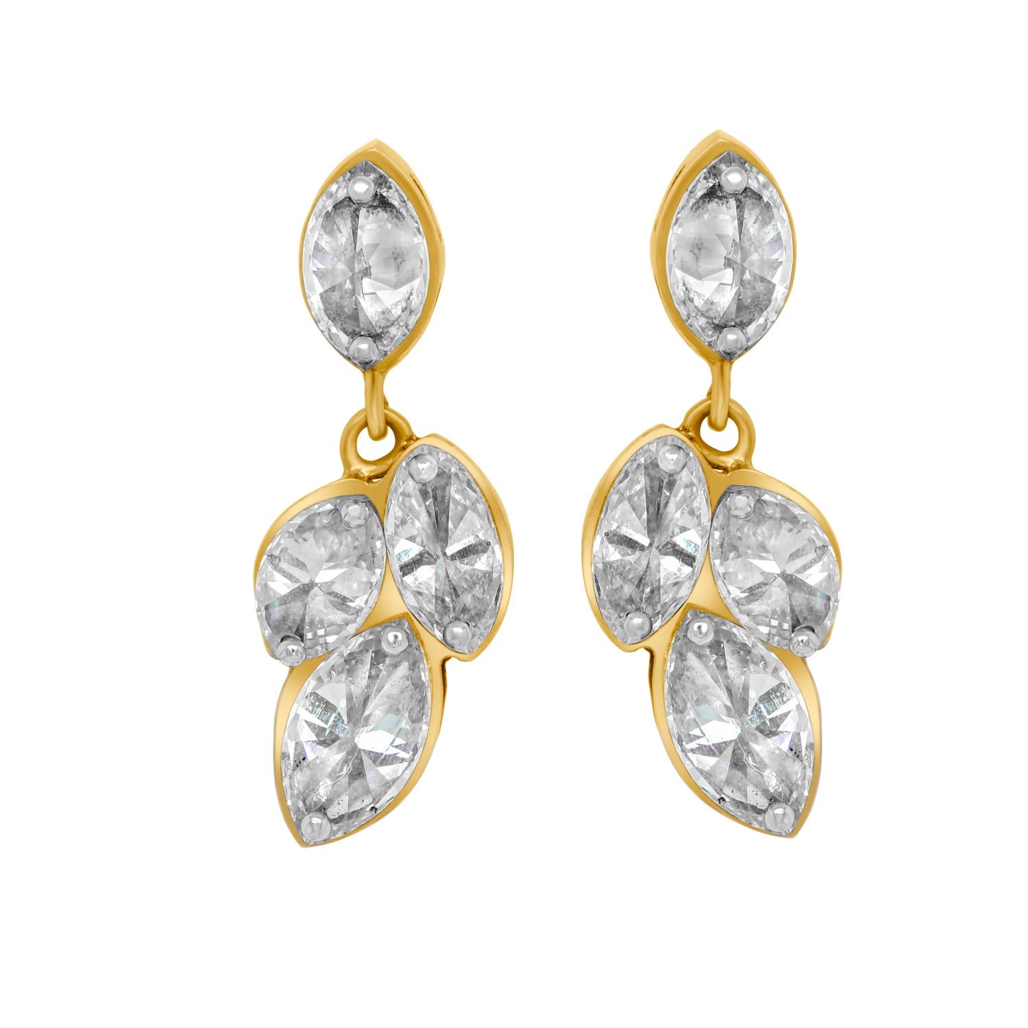 Todd Pownell 18K Yellow Gold Diamond Dangle Marquise Cluster Earrings