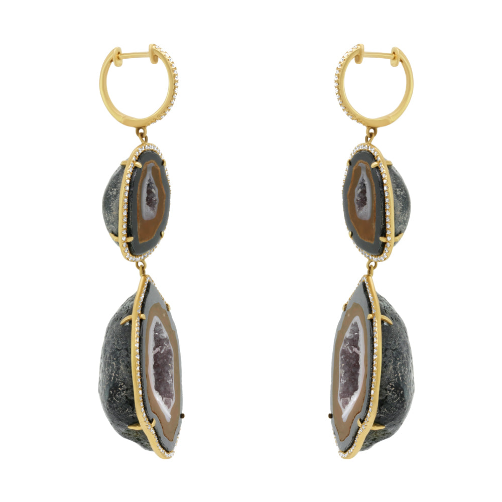 Jay Feder 14k Yellow gold diamond Agate Geode Drop Earrings