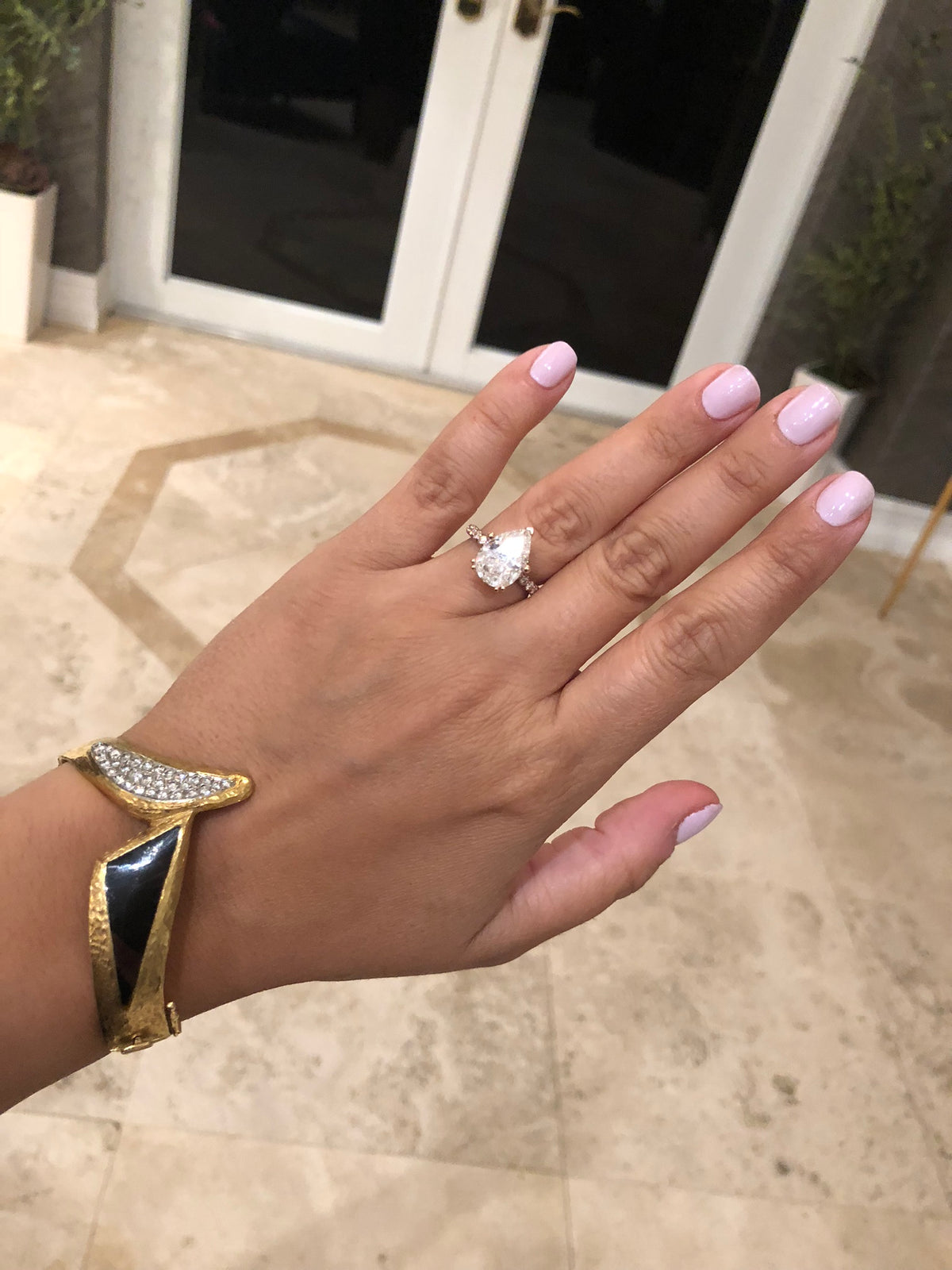 Jay Feder 18K Yellow Gold Diamond Black Onyx Vintage Bangle Bracelet