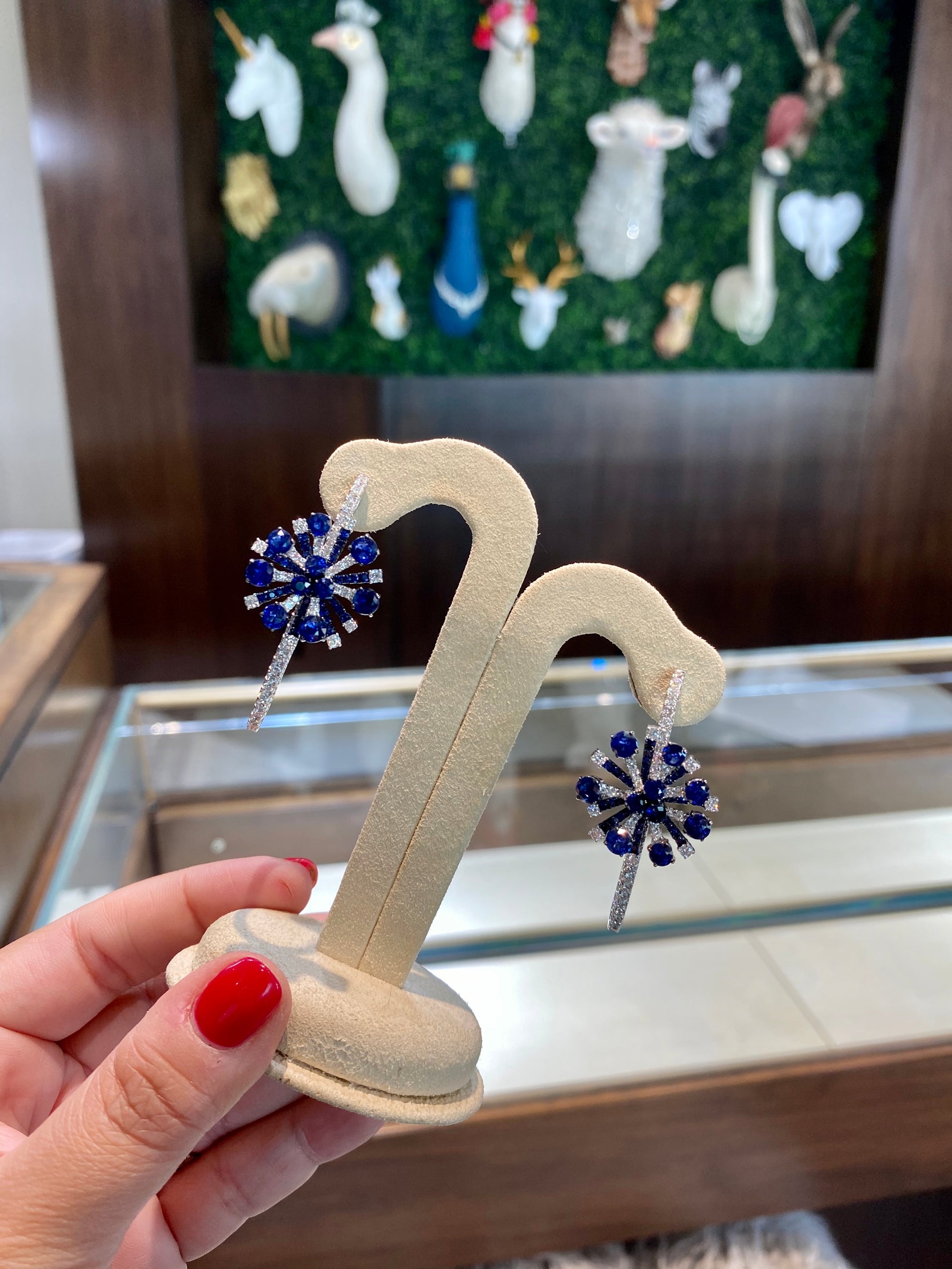 Sutra 18K White Gold Fireworks Collection Sapphire Diamond Oval Hoop Earrings