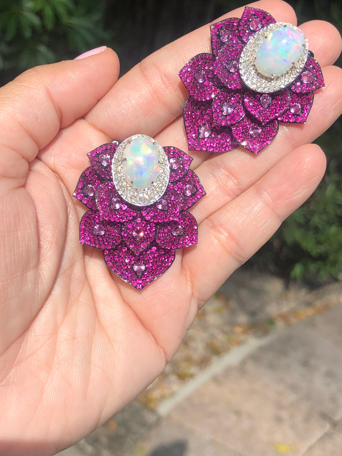 Sutra 18K White Kashmir collection opal ruby Earrings - Jay Feder Jewelers - Engagement rings - Custom Jewelry - We buy estate jewelry