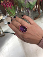 Roule & Co. Amethyst Cabochon and pink Sapphire 18K Rose Gold ring