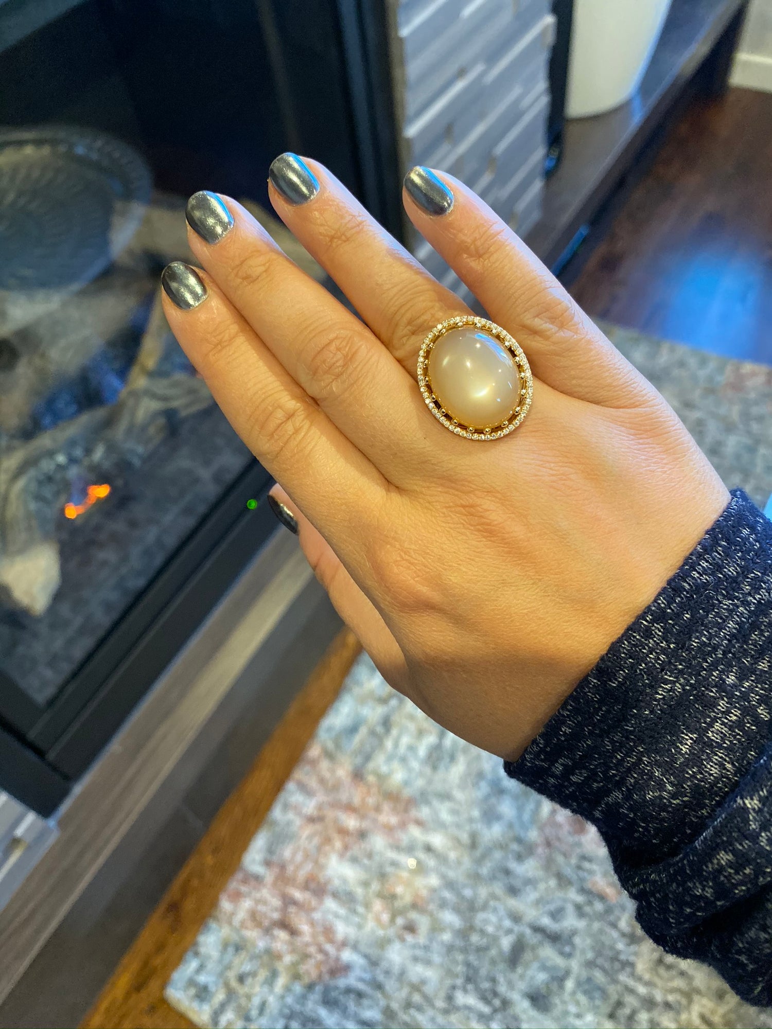 Roule & Co. 18K Yellow Gold Peach Moonstone diamond Cocktail Ring