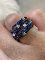Jay Feder 14K White gold Sapphire 6 Layer Diamond ring