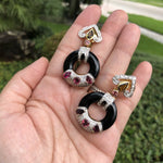 Jay Feder 18K Yellow Gold Diamond Pink Tourmaline Onyx Earrings