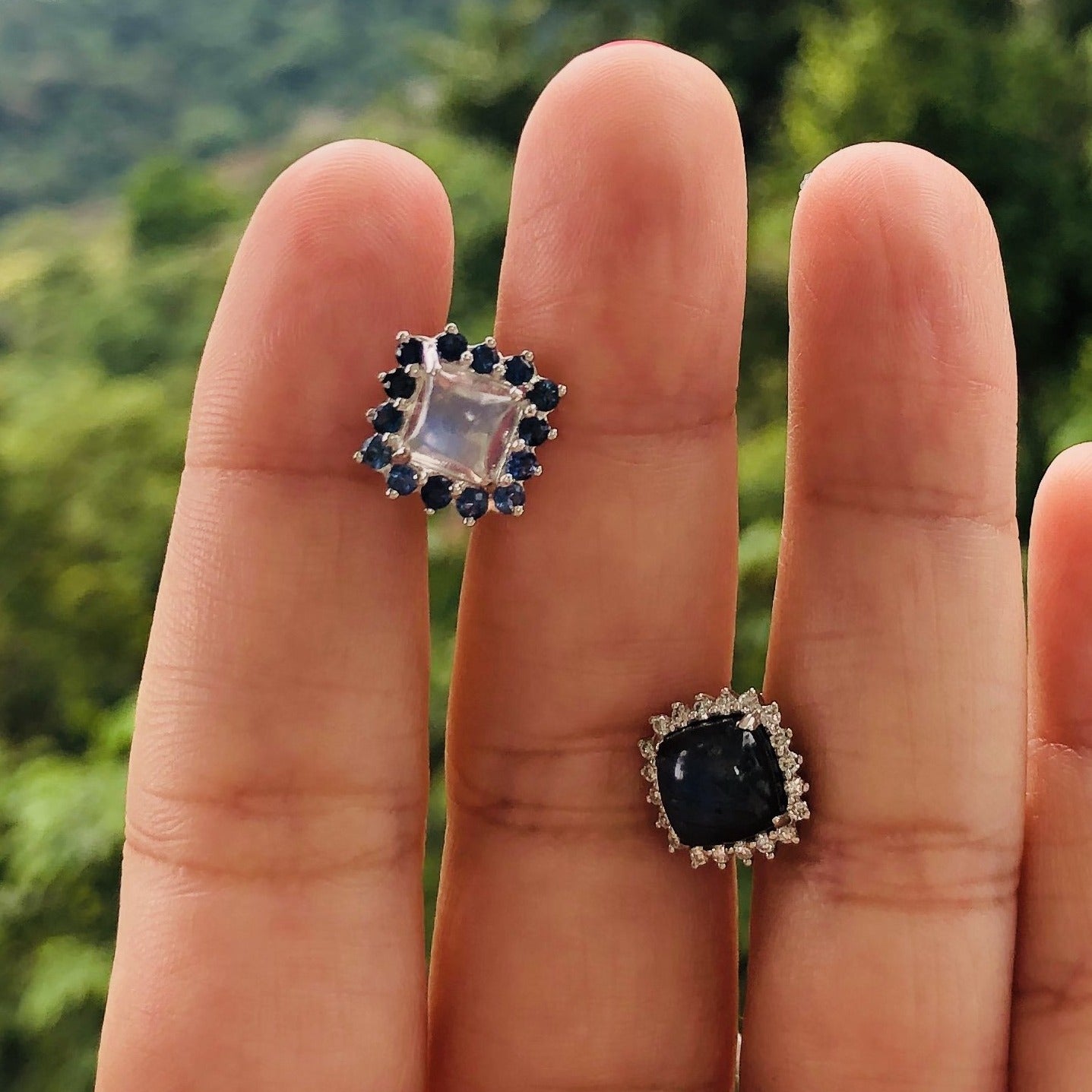 Laura Medine 18k White Gold Blue Sapphire Moonstone Labradorite Reverse Earrings