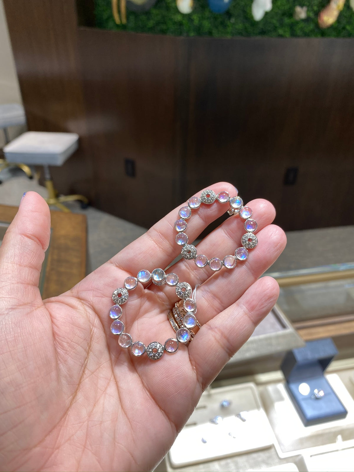 Laura Medine 18k White gold Moonstone diamond circle Wreath Earrings