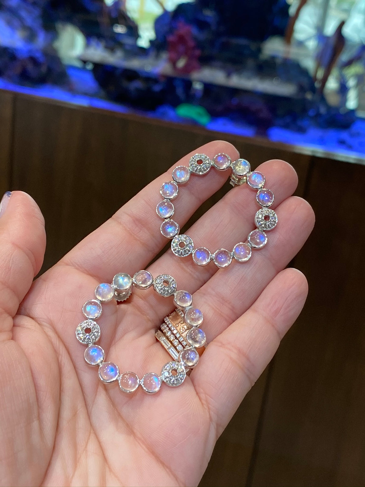 Laura Medine 18k White gold Moonstone diamond circle Wreath Earrings