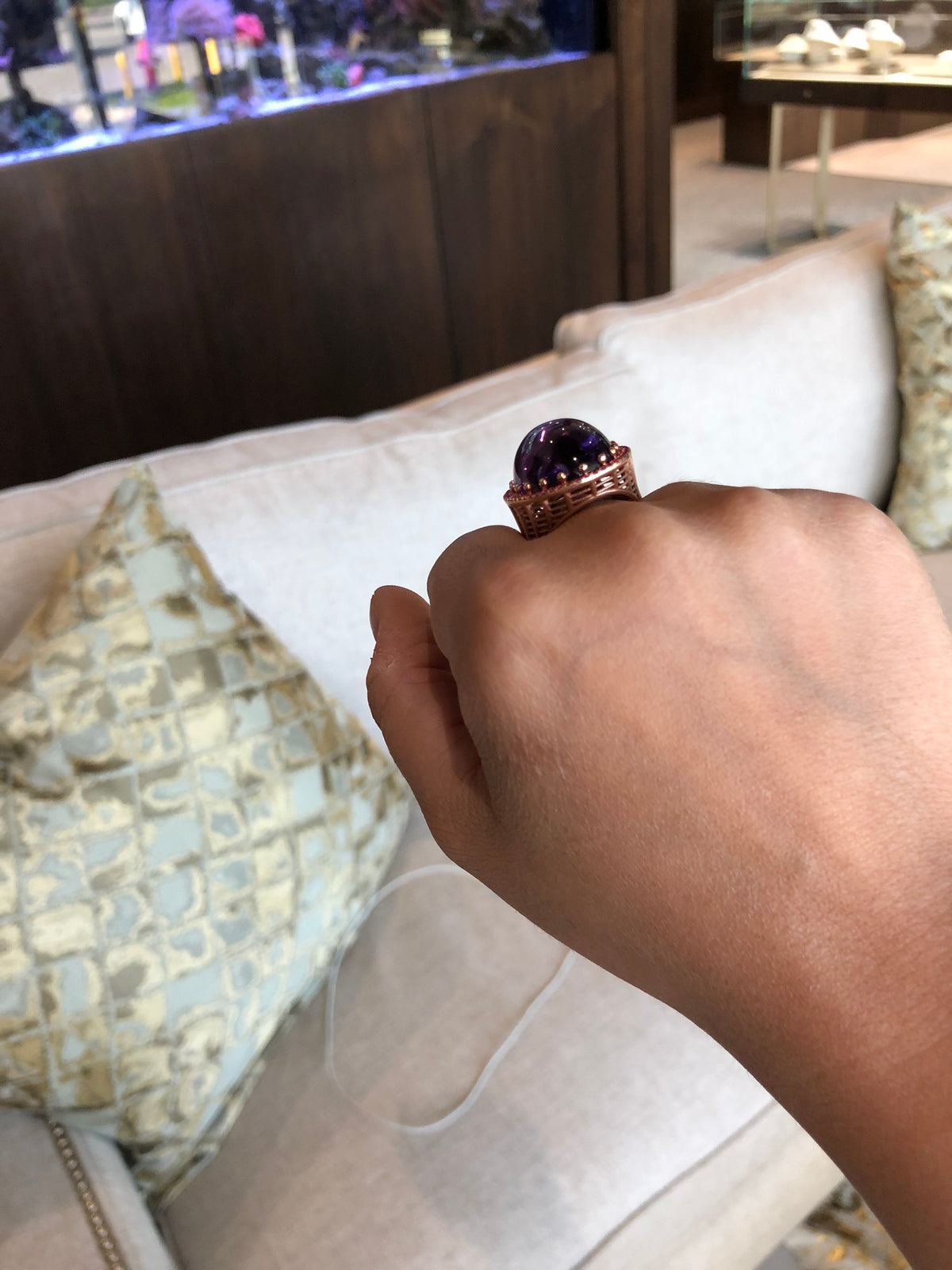 Roule & Co. Amethyst Cabochon and pink Sapphire 18K Rose Gold ring