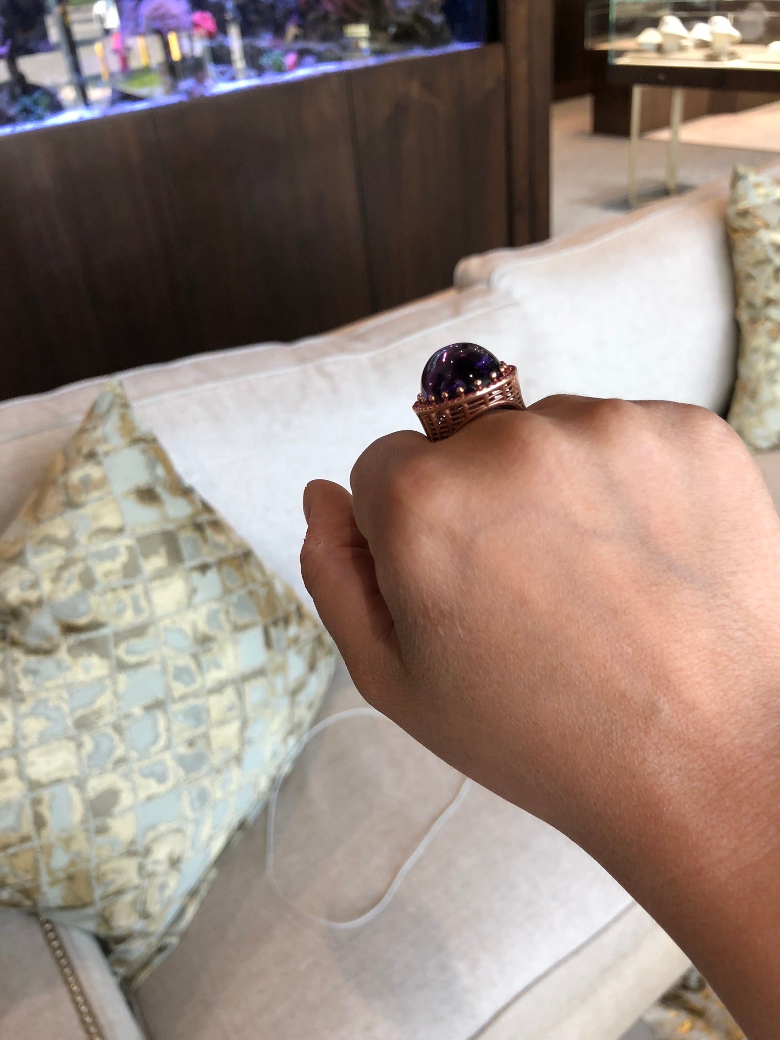 Roule & Co. Amethyst Cabochon and pink Sapphire 18K Rose Gold ring