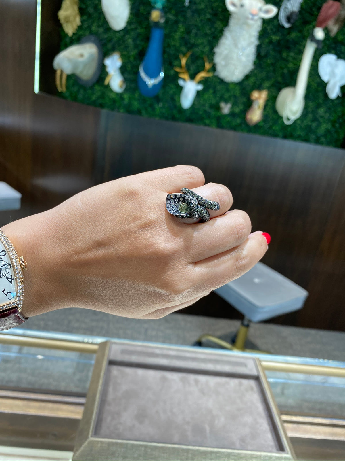 Jay Feder 18K White Gold Sterling Silver Diamond Calla Lily Ring