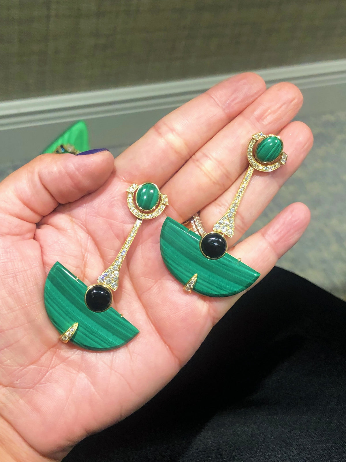 Doves Verde 18K Yellow Gold Diamond Earrings With Black Onyx And Malachite