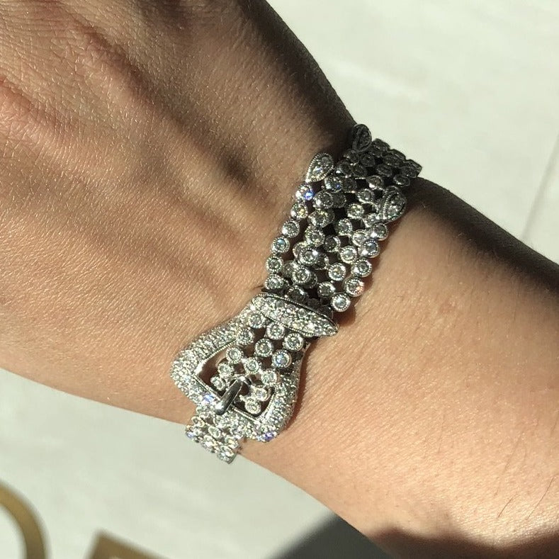 Jay Feder 18K White Gold Diamond "Belt" Bezel Set Bracelet