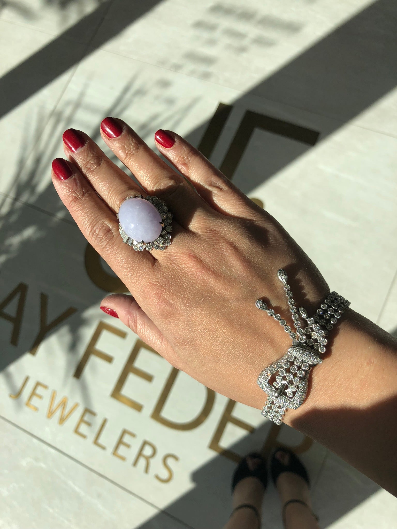 Jay Feder Lavender Jade Diamond 14K White Gold Ring