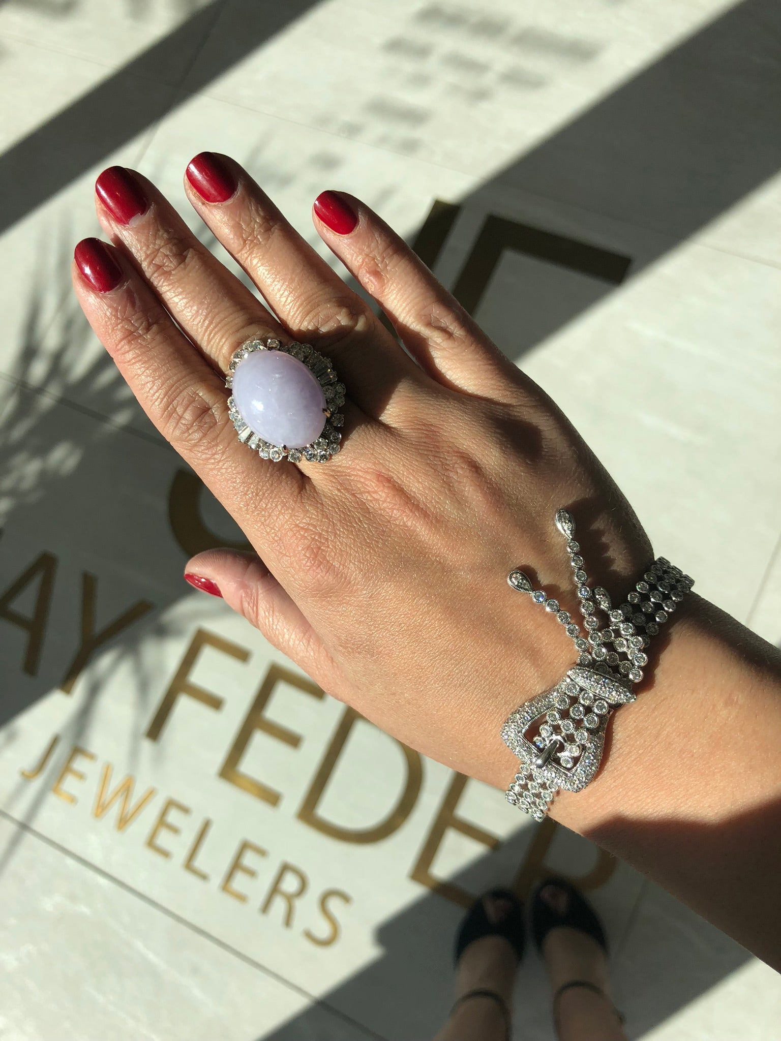 Jay Feder 18K White Gold Diamond "Belt" Bezel Set Bracelet