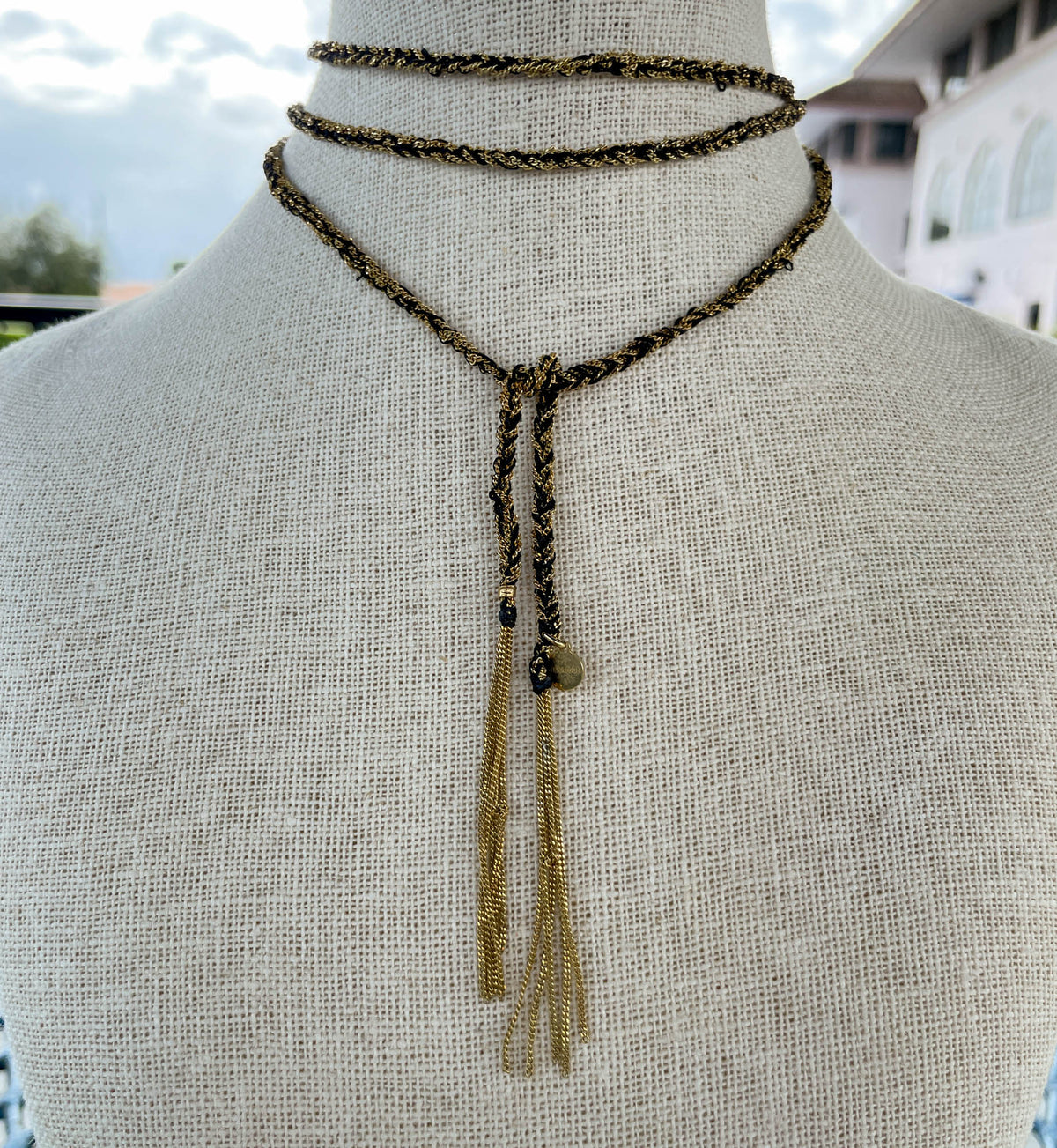 Jay Feder 14K Yellow Gold Black Narl lariat Necklace