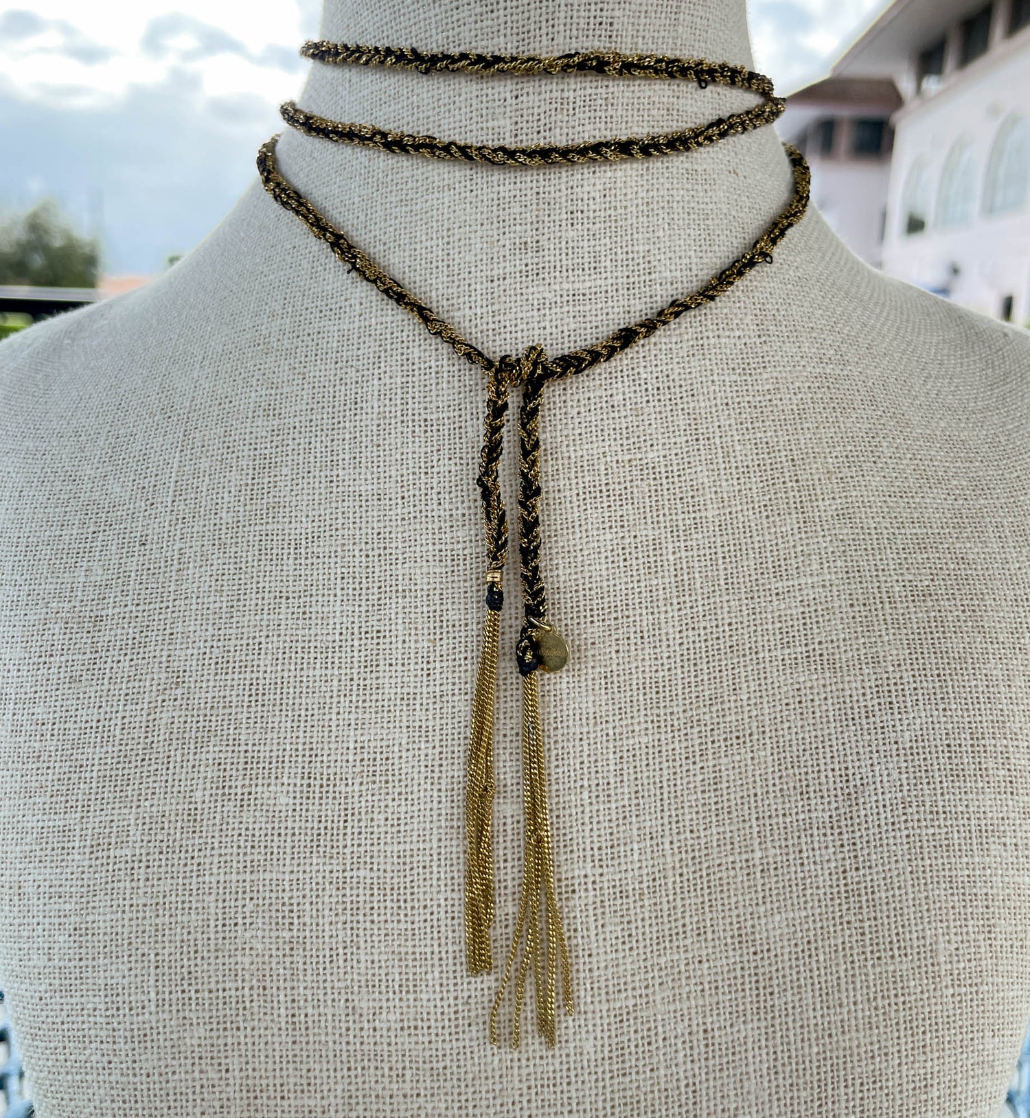 Jay Feder 14K Yellow Gold Black Narl lariat Necklace