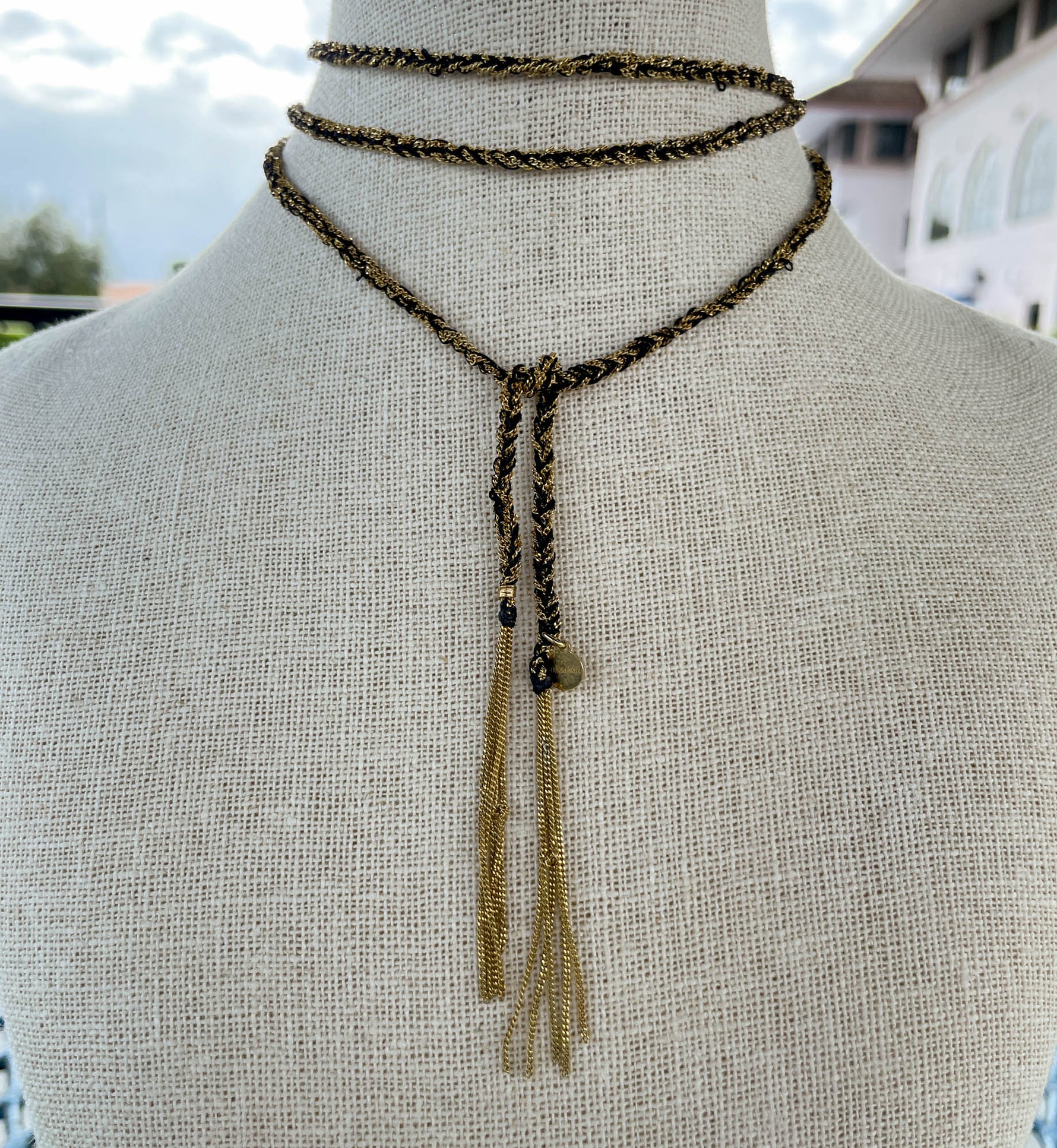 Jay Feder 14K Yellow Gold Black Narl lariat Necklace