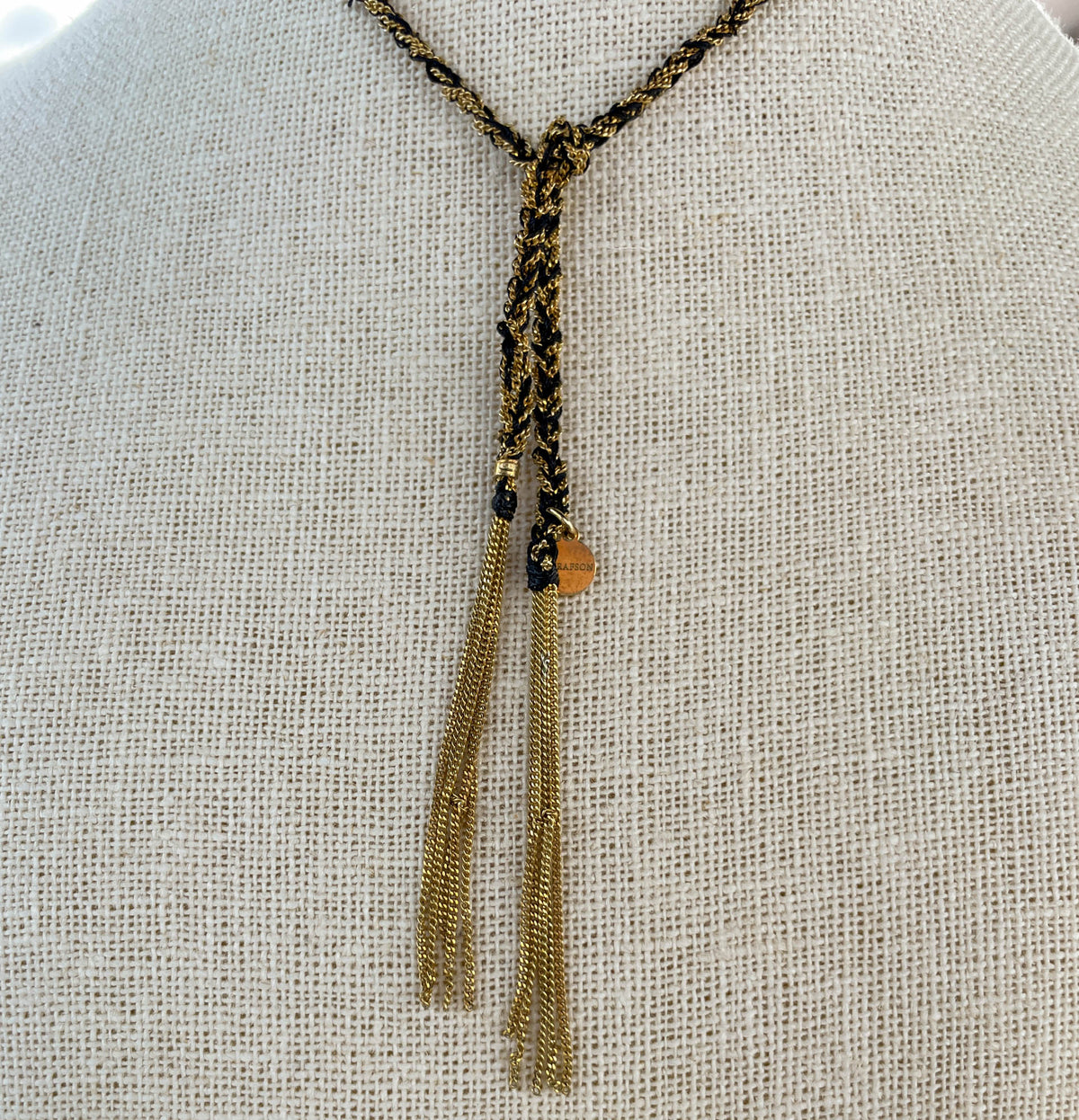 Jay Feder 14K Yellow Gold Black Narl lariat Necklace