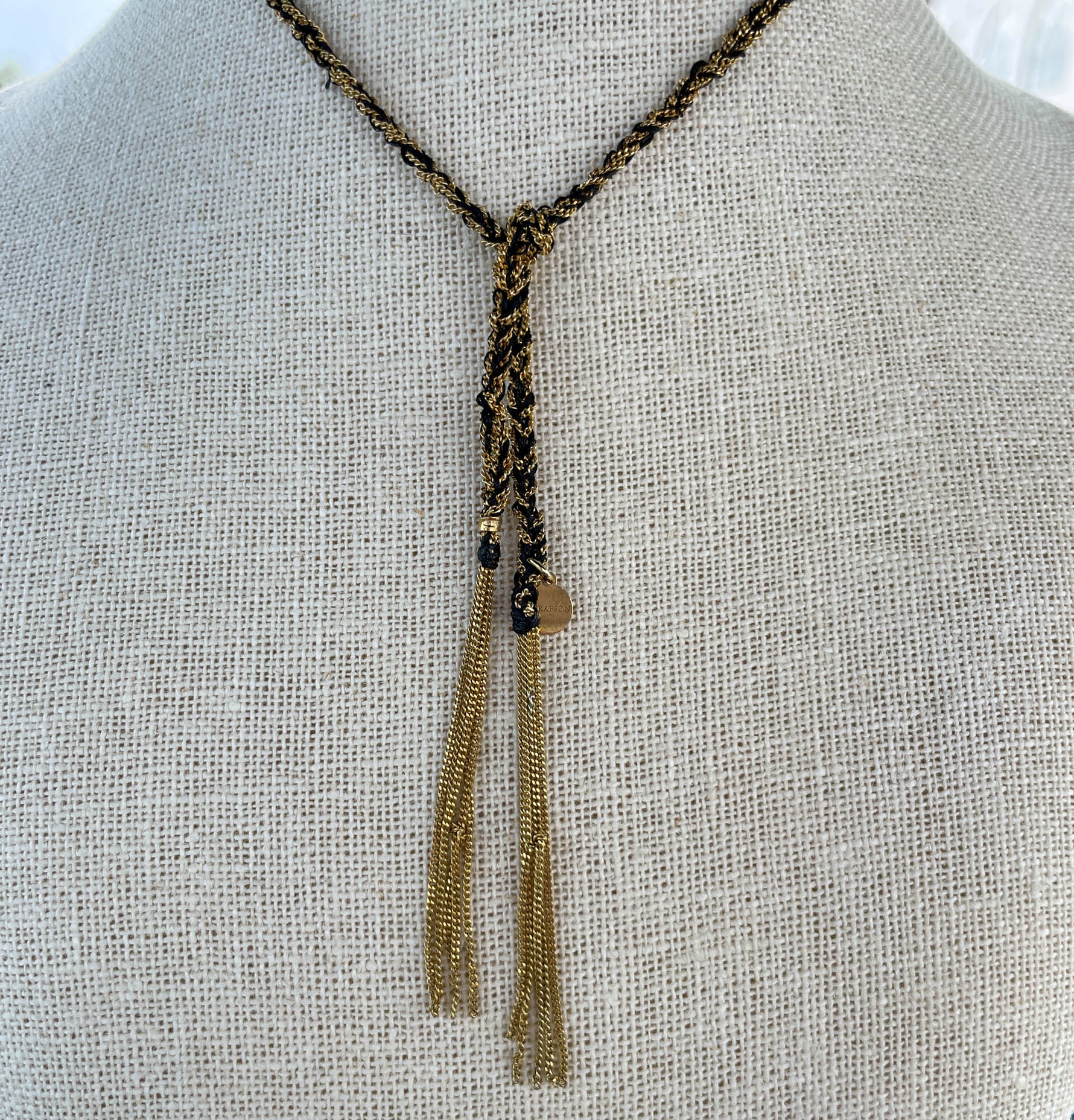 Jay Feder 14K Yellow Gold Black Narl lariat Necklace