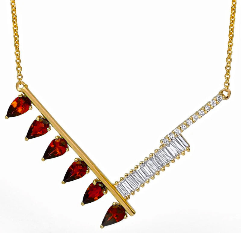 Khai Khai 18k Yellow Gold Ruby Diamond Palme Necklace