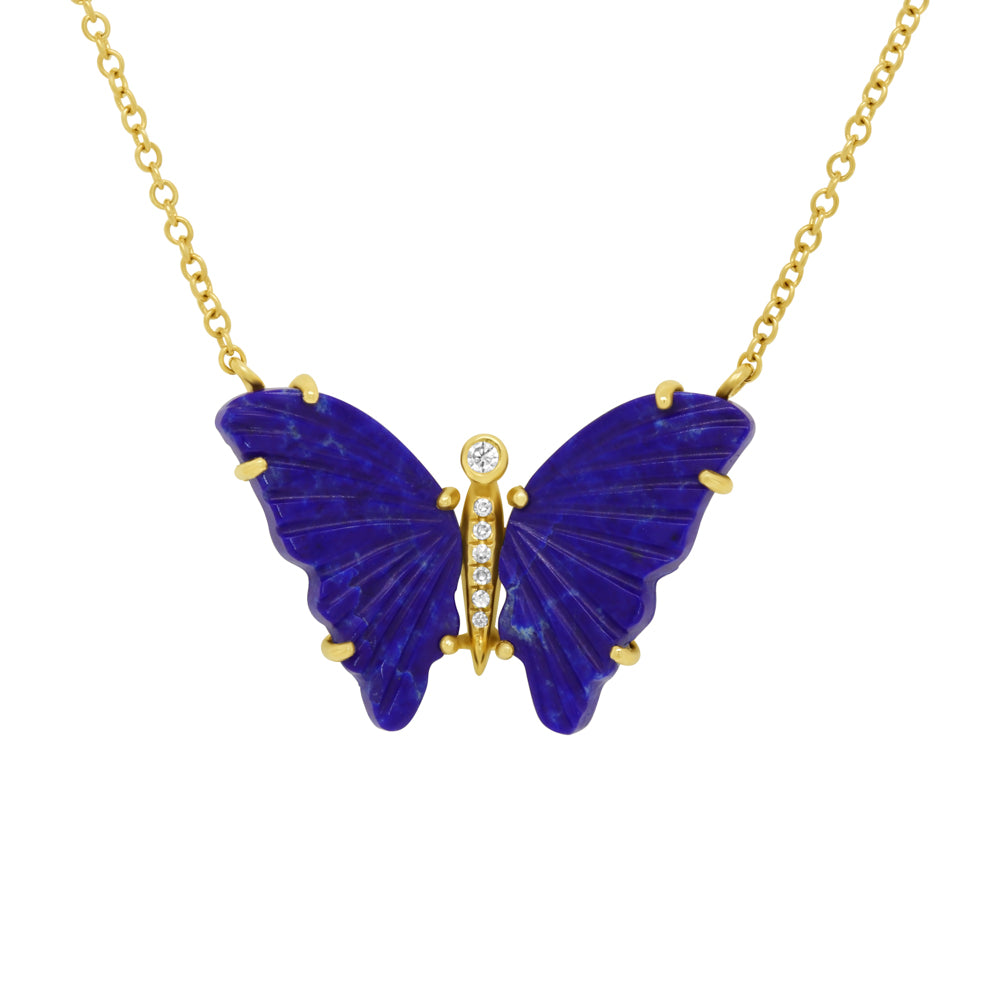 Luna Skye 14K Yellow Gold Lapis Diamond Butterfly Pendant Necklace