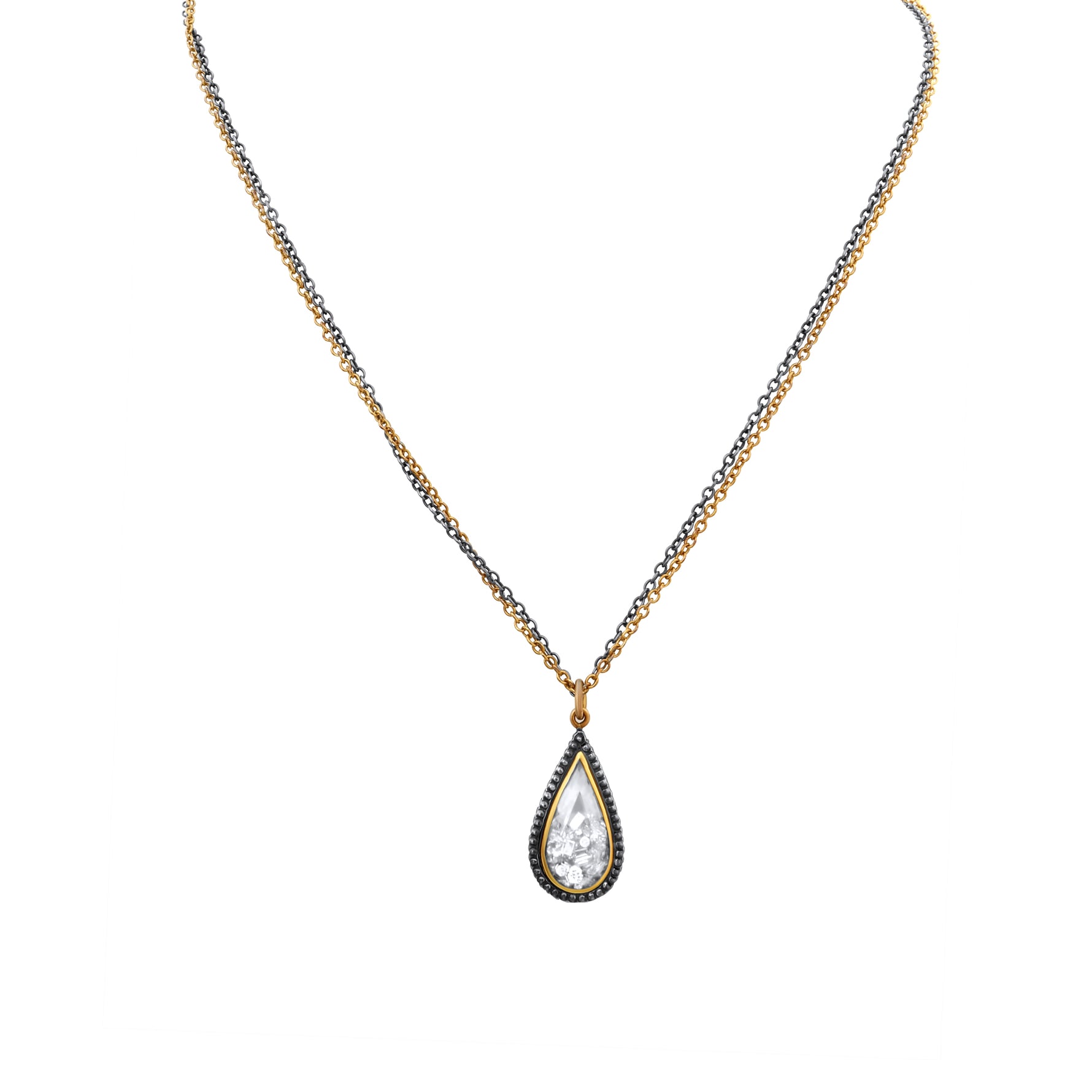 Moritz Glik 18K Yellow Gold Diamond White Sapphire Shaker Necklace