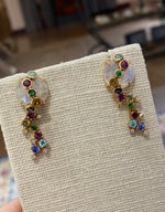 Laura Medine 18k Yellow Gold Moonstone Diamond Multi Colored Stone Drop Earrings
