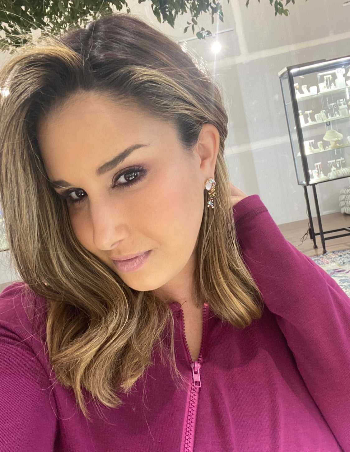 Laura Medine 18k Yellow Gold Moonstone Diamond Multi Colored Stone Drop Earrings