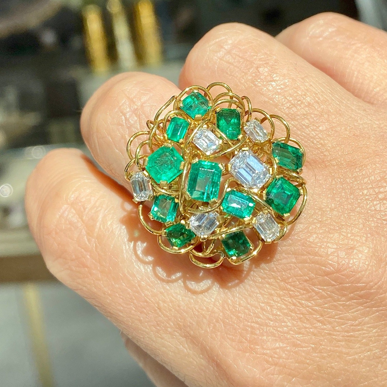 Jay Feder 18K Yellow Gold Emerald & Diamond Ring