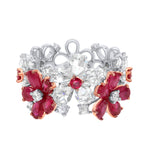 Kamyen 18K White Gold Diamond Ruby Flower Ring