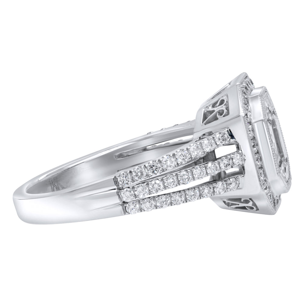 Jay Feder 18K White Gold Emerald Pie-cut Diamond Ring