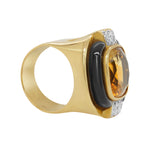 Jay Feder 18K Yellow gold diamond onyx citrine ring