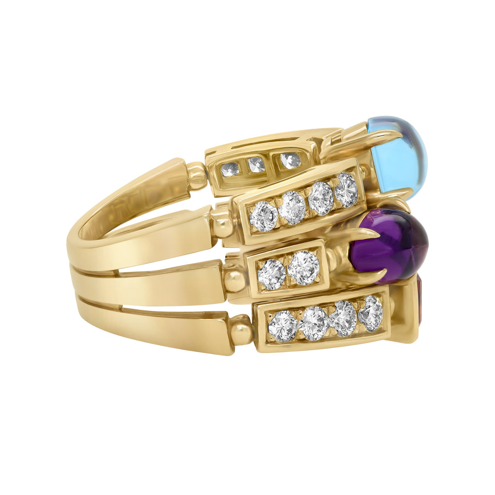 Jay Feder 18K Yellow gold diamond multi color Bulgari cocktail ring
