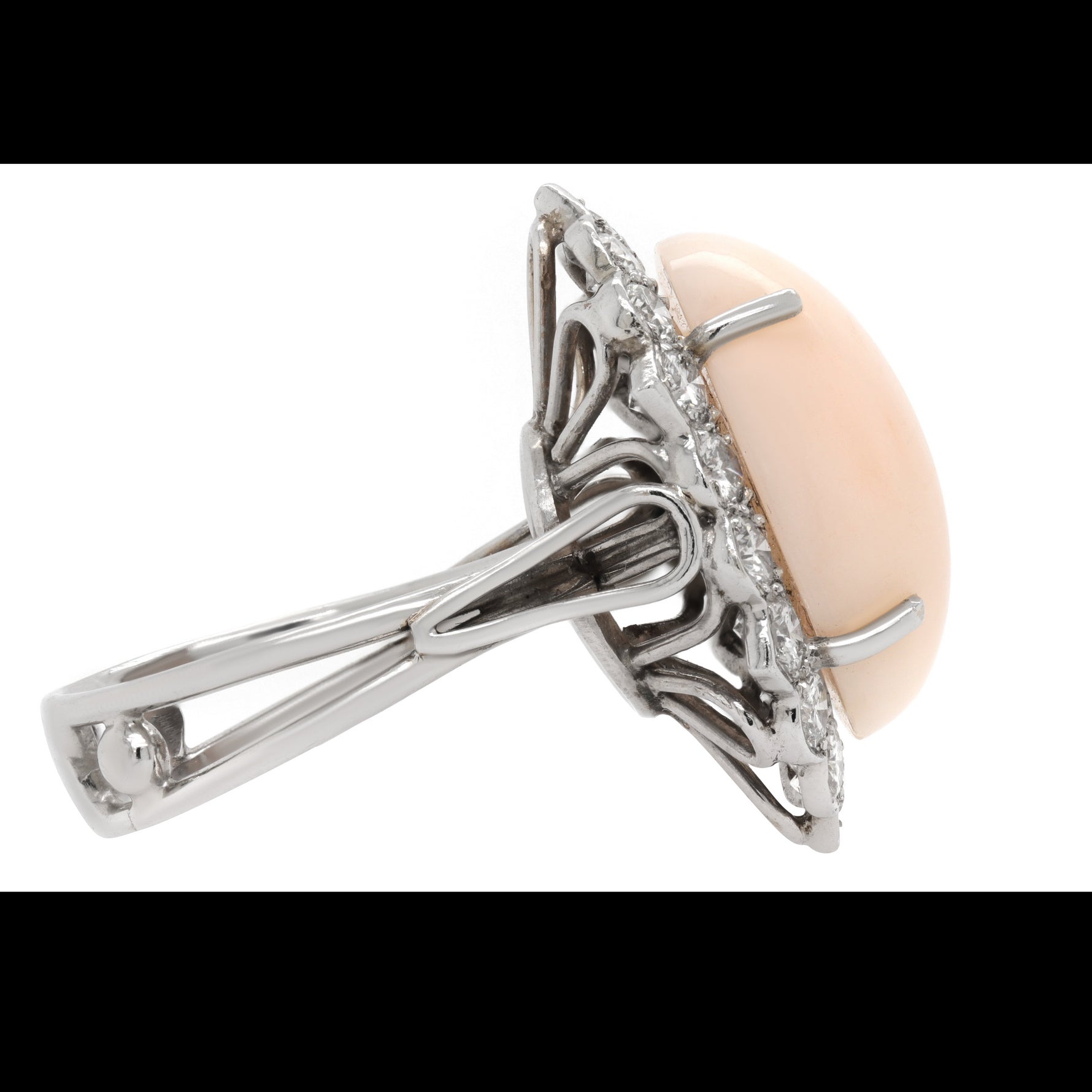 Jay Feder 14K White gold Pink Coral Diamond Halo Ring