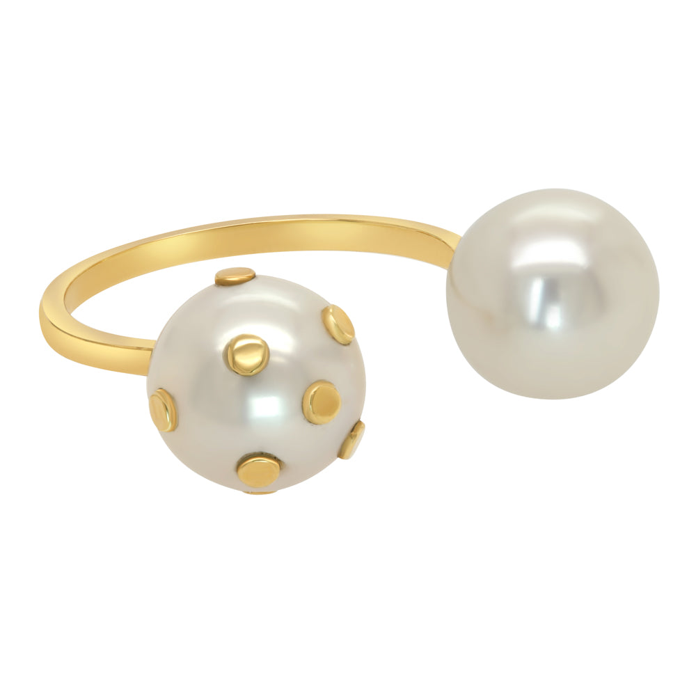 Nektar de Stagni 14K Yellow Gold Double Pearl Ring Gold Dots Ring