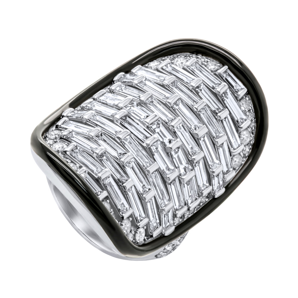 Sutra 18K White Gold Diamond Black Ceramic Ring