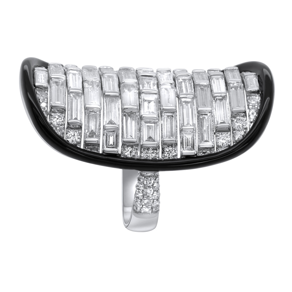 Sutra 18K White Gold Diamond Black Ceramic Ring