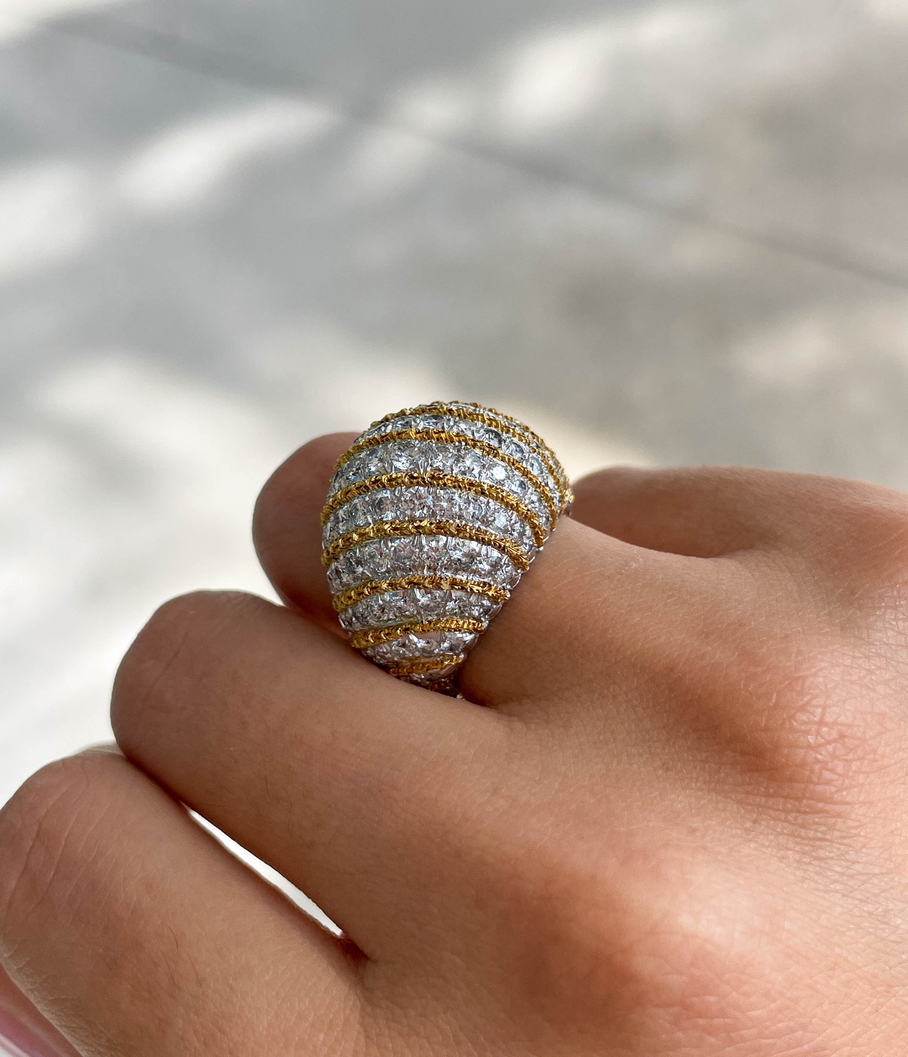 Jay Feder 18K Two Tone Gold Diamond Buccellati Dome Ring