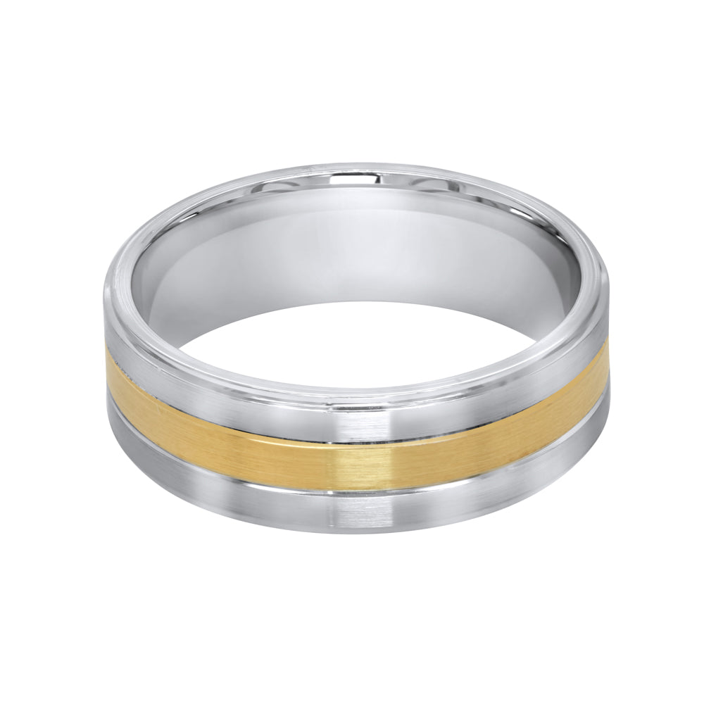 Jay Feder 14K Two Tone Gold Brushed Gents 7mm Wedding Band