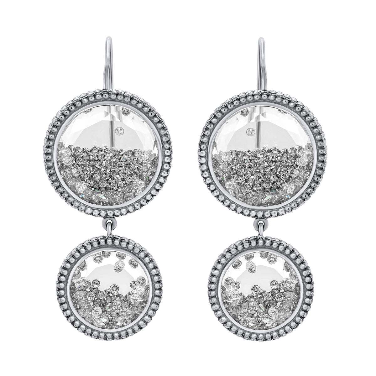 Moritz Glik 18K White Gold Diamond Double Drop Shaker Earrings