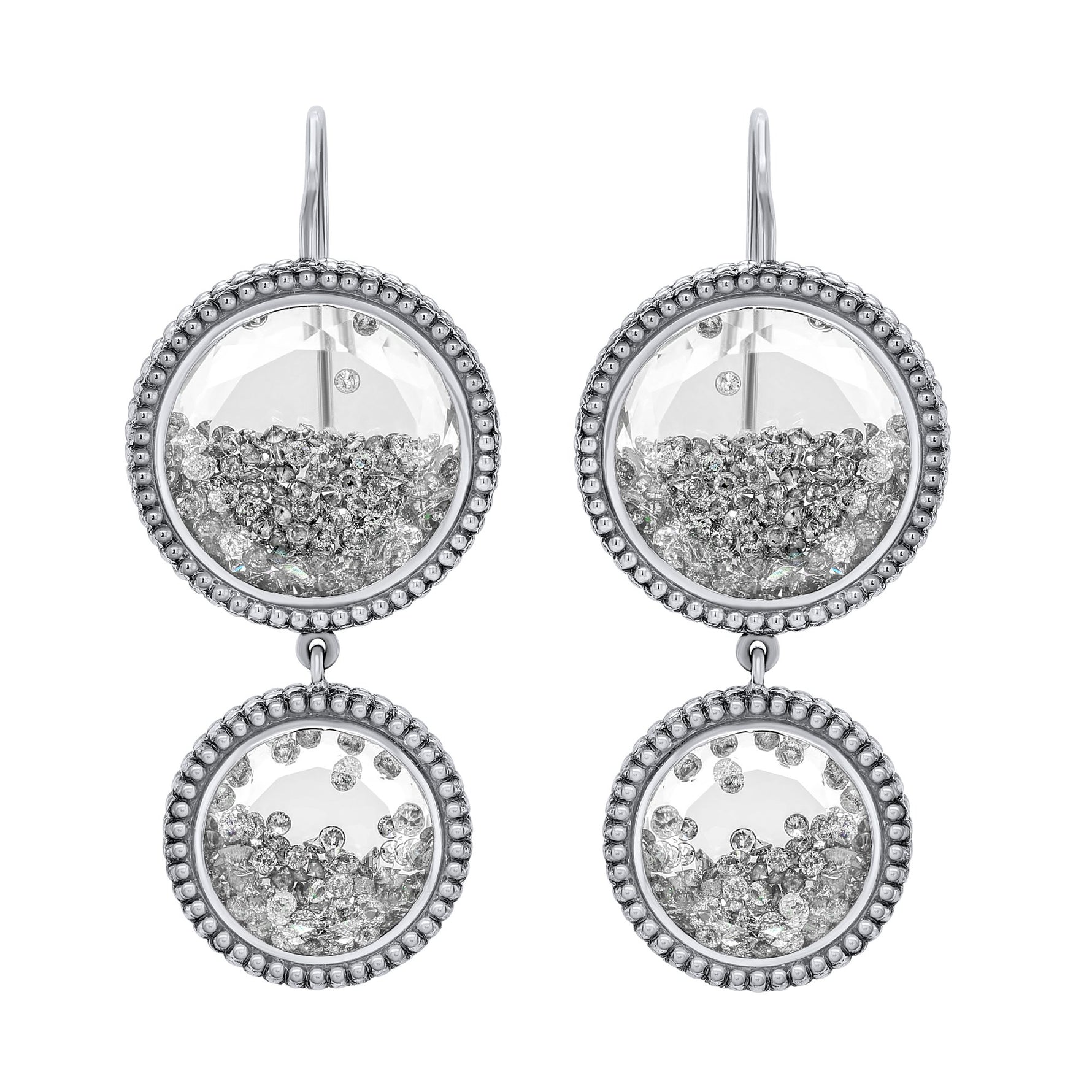 Moritz Glik 18K White Gold Diamond Double Drop Shaker Earrings