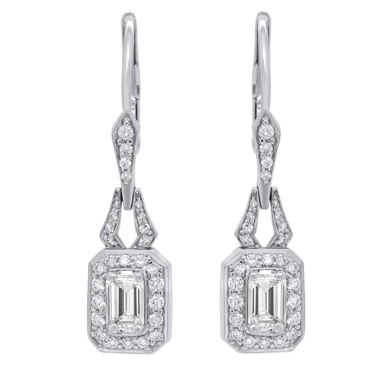 Jay Feder 18K White Gold Diamond Deco Halo Earrings