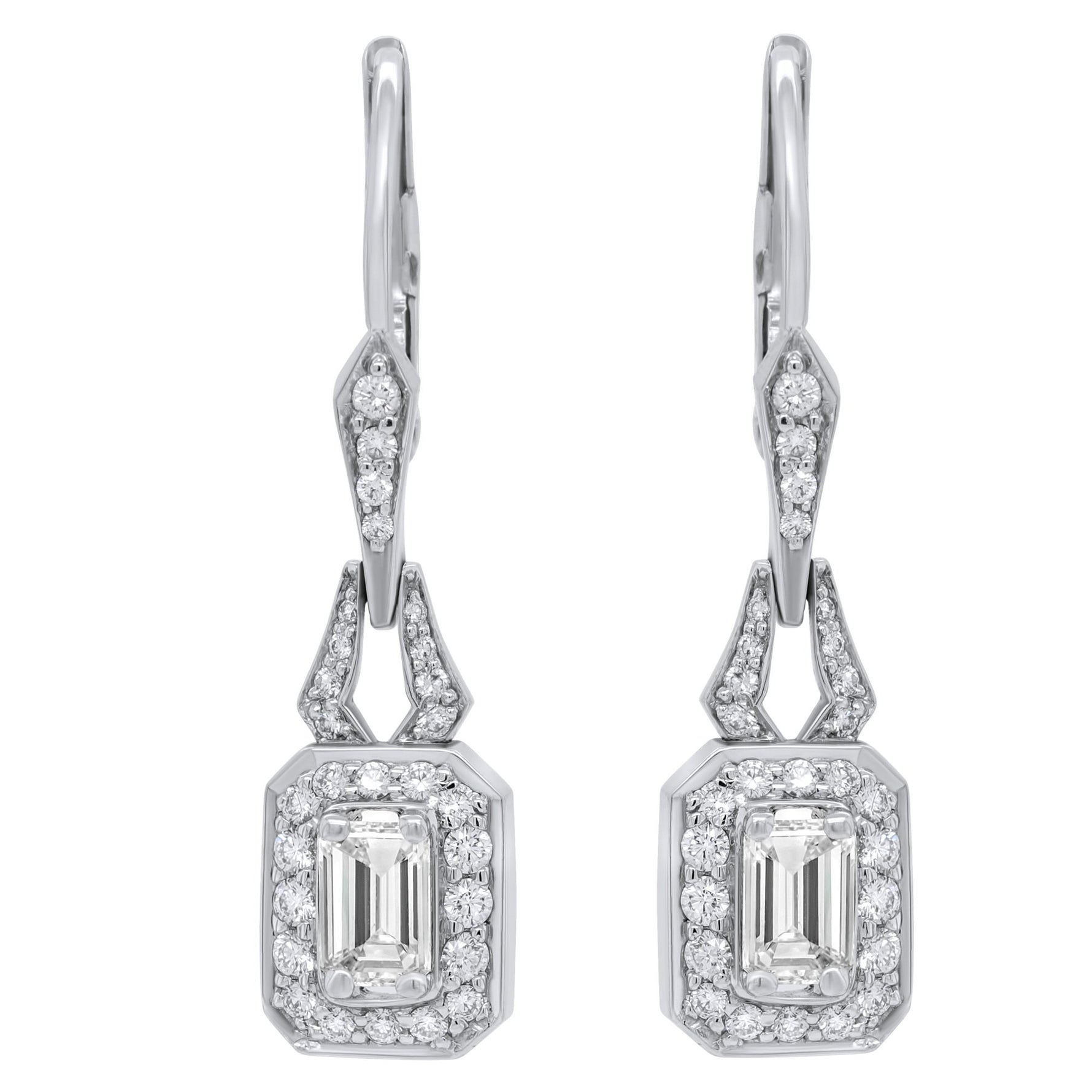 Jay Feder 18K White Gold Diamond Deco Halo Earrings